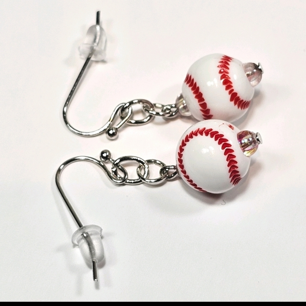 Baseball Acrylic Bead Sporty Fasion Dangling Drop Earrings - Picture 6 of 7